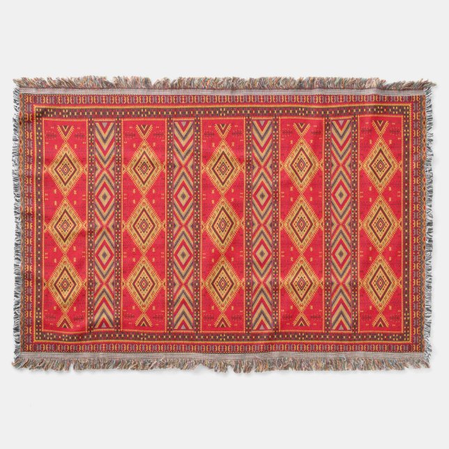 Moroccan Sunrise: Geometric Boho Elegance Throw Blanket (Front)