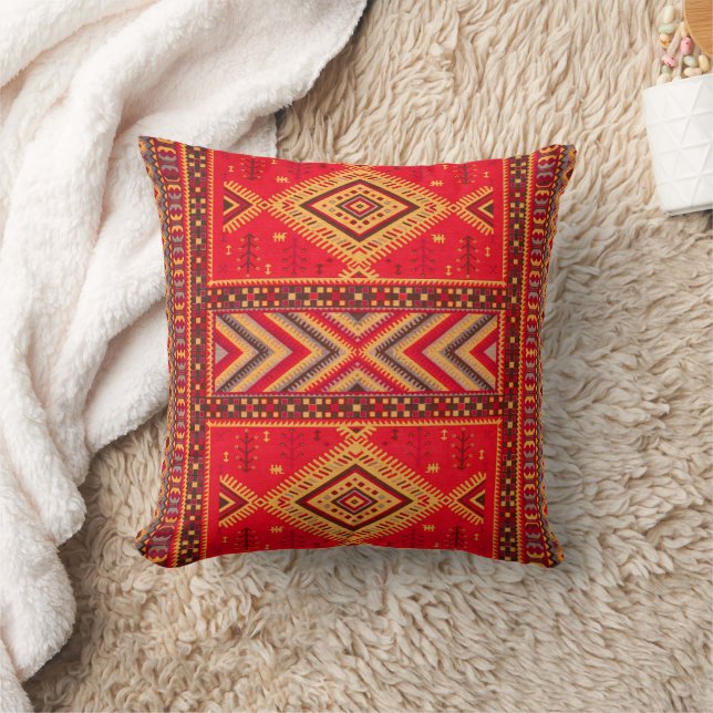 Moroccan Sunrise: Geometric Boho Elegance Throw Pillow (Blanket)