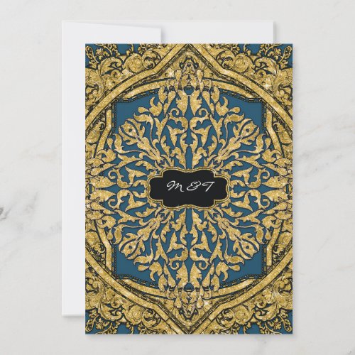 Moroccan Swirl Scroll Gold Glitter Elegant Wedding Invitation