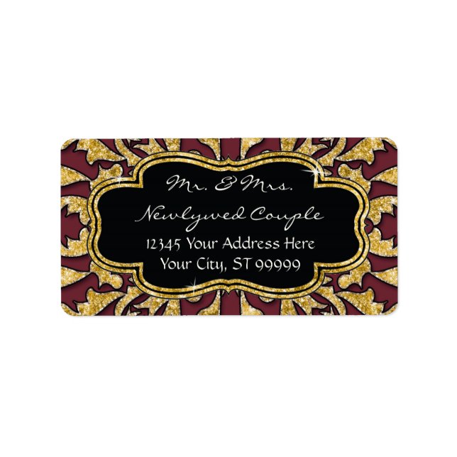 Moroccan Swirl Scroll Gold Glitter Elegant Wedding Label (Front)