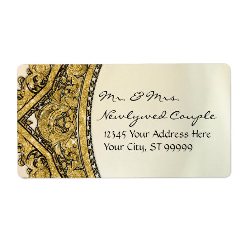 Moroccan Swirl Scroll Gold Glitter Elegant Wedding Label