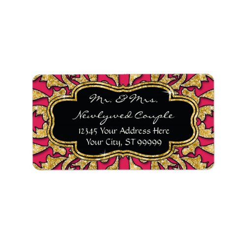 Moroccan Swirl Scroll Gold Glitter Elegant Wedding Label