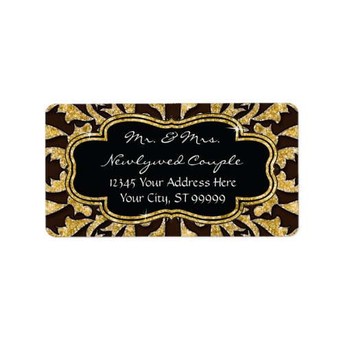 Moroccan Swirl Scroll Gold Glitter Elegant Wedding Label