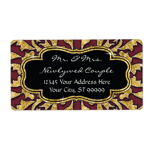 Moroccan Swirl Scroll Gold Glitter Elegant Wedding Label