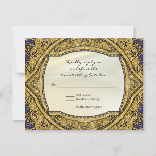 Moroccan Swirl Scroll Gold Glitter Elegant Wedding RSVP Card