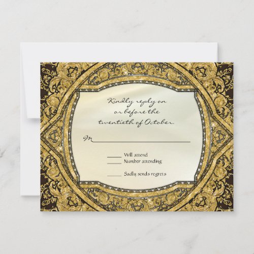 Moroccan Swirl Scroll Gold Glitter Elegant Wedding RSVP Card