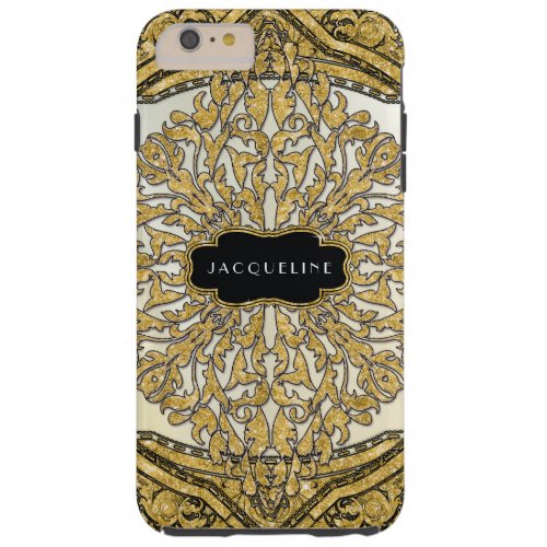 Moroccan Swirl Scroll Gold Glitter Look Elegant Tough iPhone 6 Plus Case