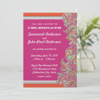 Moroccan Tangerine & Fuchsia Wedding Invitations