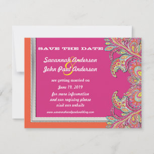 Moroccan Tangerine & Fuchsia Wedding Save the Date Invitation