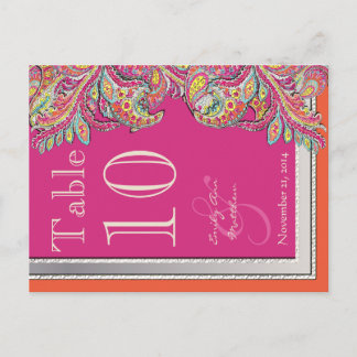 Moroccan Tangerine & Fuchsia Wedding Table Number