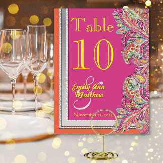 Moroccan Tangerine & Fuchsia Wedding Table Number