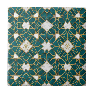 Moroccan Teal and Gold Islamic Geometric Seamless Ceramic Tile