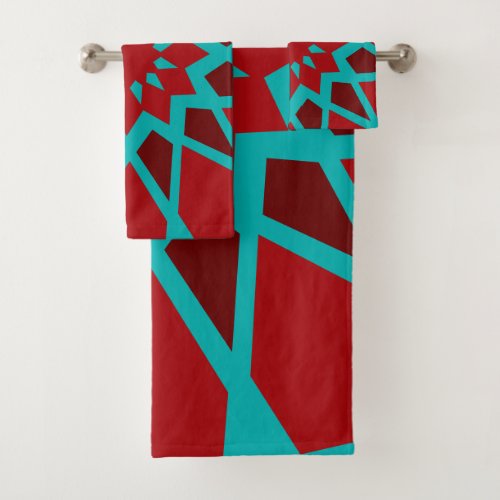 Moroccan Teal And Red Pattern Bath Towel Set