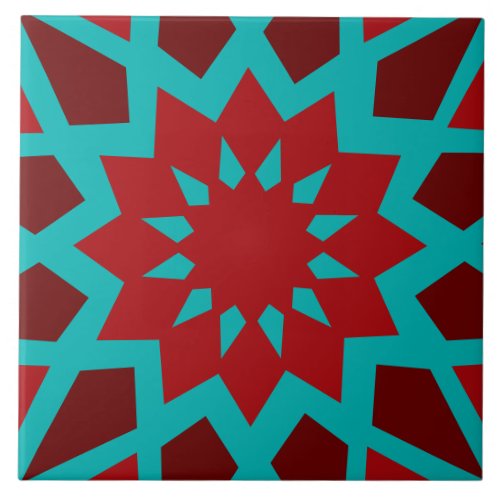 Moroccan Teal and Red Pattern Ceramic Tile