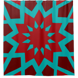 Moroccan Teal And Red Pattern Shower Curtain
