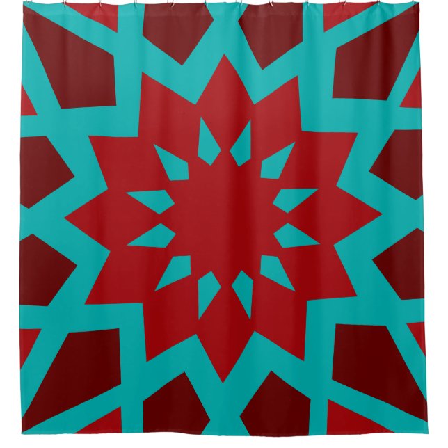Moroccan Teal And Red Pattern Shower Curtain (Front)