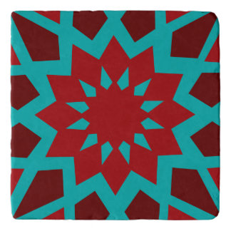 Moroccan Teal And Red Pattern Trivet