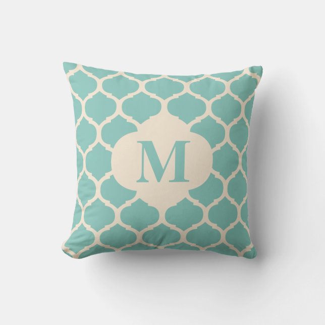 Moroccan Teal Monogram Pillow (Front)