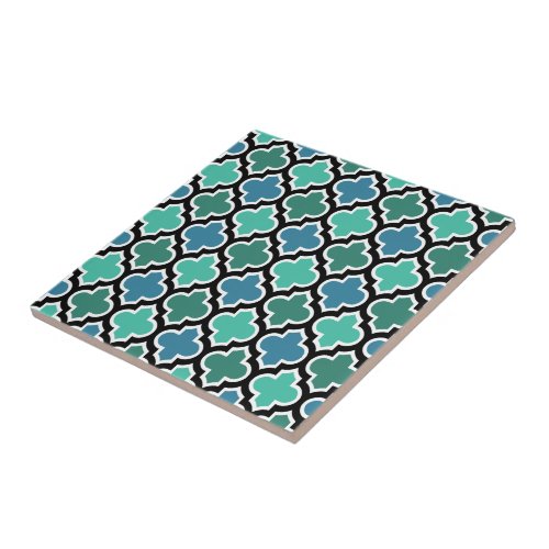 Moroccan Teal Turquoise Blue Quatrefoil Pattern Tile