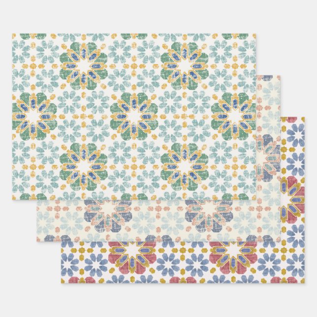 Moroccan Tile - 3 colors Wrapping Paper Sheets (Set)