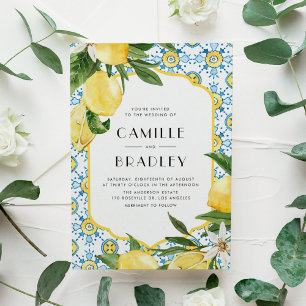 Moroccan Tile and Lemons Mediterranean Wedding Invitation Postcard