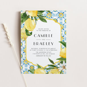 Moroccan Tile and Lemons Mediterranean Wedding Magnetic Invitation