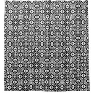 Moroccan Tile, Black and White Shower Curtain