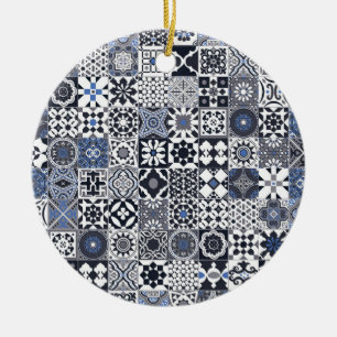Moroccan tile black,blue,gray ceramic ornament