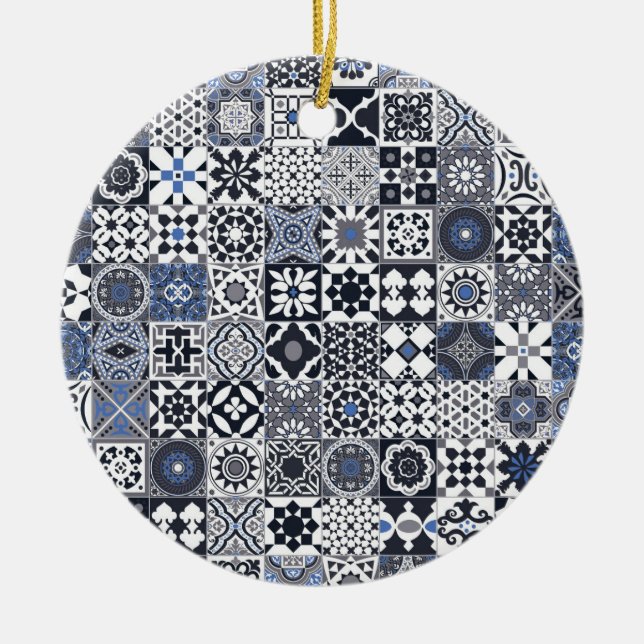 Moroccan tile black,blue,gray ceramic ornament (Front)