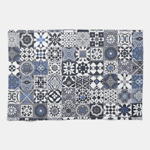 Moroccan tile black,blue,gray kitchen towel