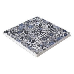 Moroccan tile black,blue,gray trivet