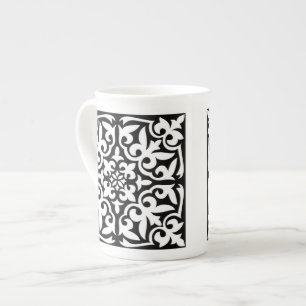 Moroccan tile - black with white background bone china mug