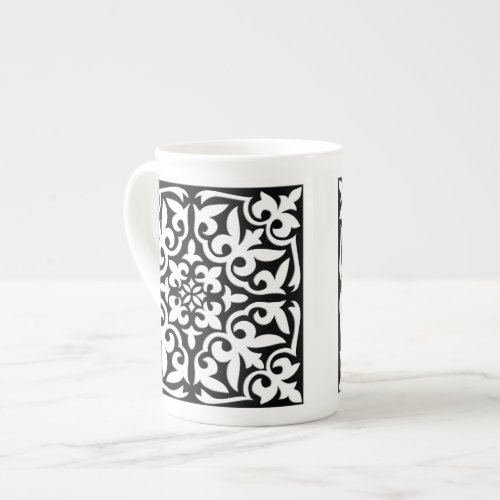 Moroccan tile _ black with white background bone china mug