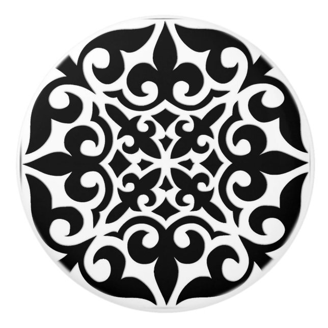 Moroccan tile - black with white background ceramic knob (Front)
