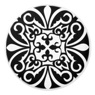 Moroccan tile - black with white background ceramic knob