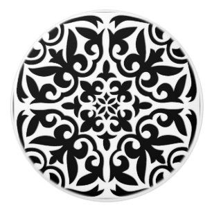 Moroccan tile - black with white background ceramic knob