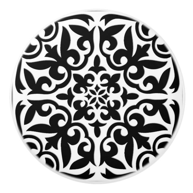 Moroccan tile - black with white background ceramic knob (Front)