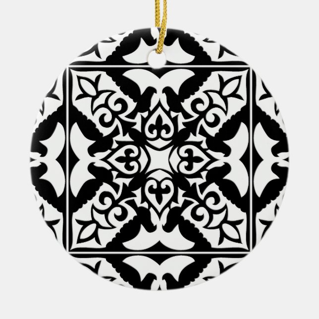 Moroccan tile - black with white background ceramic ornament (Front)