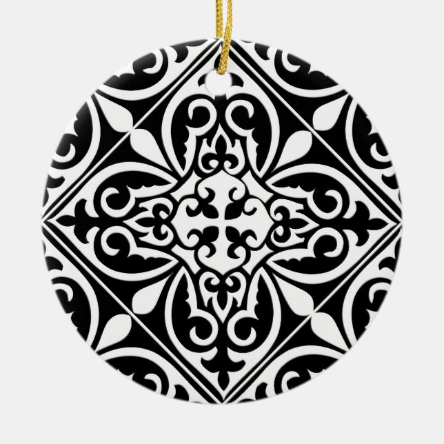 Moroccan tile - black with white background ceramic ornament (Front)