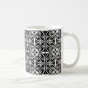 Moroccan tile - black with white background coffee mug