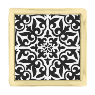 Moroccan tile - black with white background gold finish lapel pin