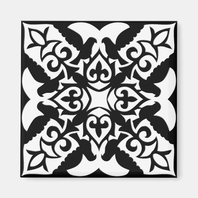 Moroccan tile - black with white background magnet (Front)