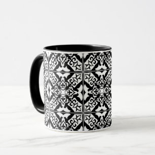 Moroccan tile - black with white background mug
