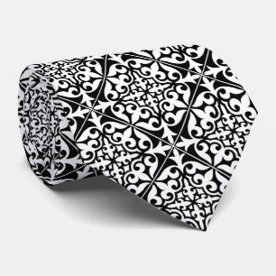 Moroccan tile - black with white background neck tie
