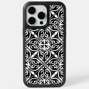 Moroccan tile - black with white background iPhone 15 pro max case