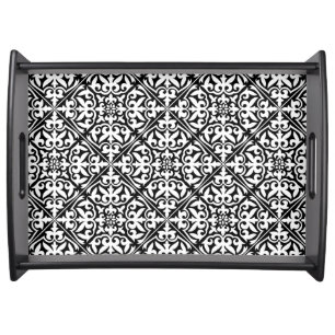 Moroccan tile - black with white background serving tray