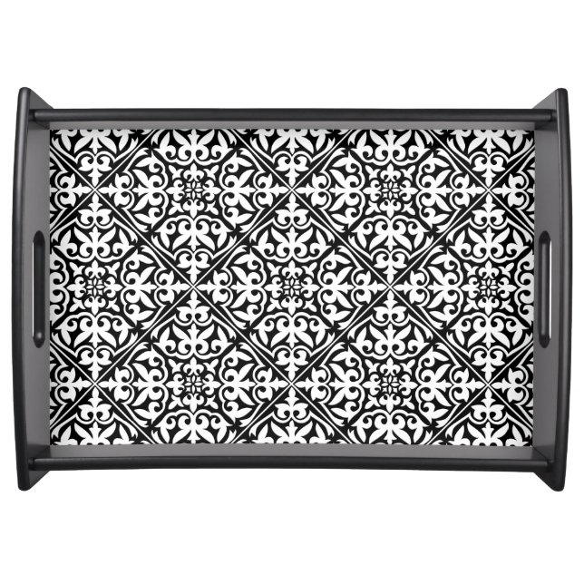 Moroccan tile - black with white background serving tray (Front)