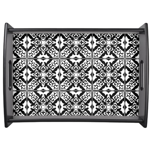 Moroccan tile - black with white background serving tray (Front)