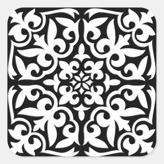 Moroccan Tile Black With White Background Square Sticker