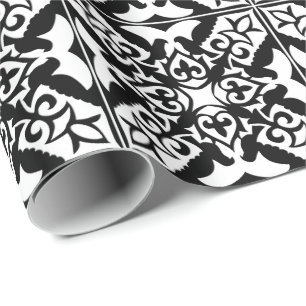 Moroccan tile - black with white background wrapping paper